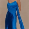 Vestito lungo in raso e chiffon Carah – Cobalto