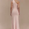 Vestito lungo monospalla in maglia con fiori Paloma – Rosa confetto