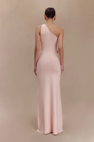 Vestito lungo monospalla in maglia con fiori Paloma – Rosa confetto Vestito lungo monospalla in maglia con fiori Paloma – Rosa confetto