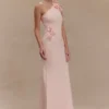 Vestito lungo monospalla in maglia con fiori Paloma – Rosa confetto