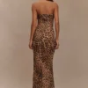 Vestito lungo senza spalline in chiffon Breanna – Stampa leopardata Vestito lungo senza spalline in chiffon Breanna – Stampa leopardata