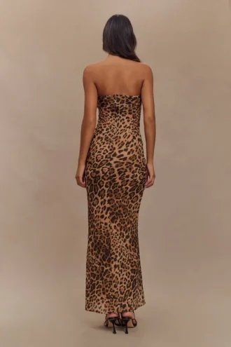 Vestito lungo senza spalline in chiffon Breanna – Stampa leopardata Vestito lungo senza spalline in chiffon Breanna – Stampa leopardata