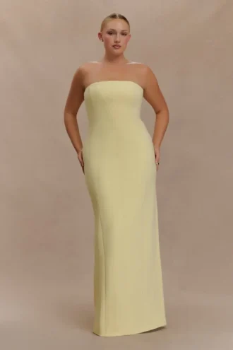 Vestito lungo senza spalline in crêpe Kalila – Giallo limone Vestito lungo senza spalline in crêpe Kalila – Giallo limone