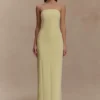 Vestito lungo senza spalline in crêpe Kalila – Giallo limone Vestito lungo senza spalline in crêpe Kalila – Giallo limone