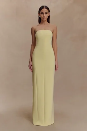 Vestito lungo senza spalline in crêpe Kalila – Giallo limone Vestito lungo senza spalline in crêpe Kalila – Giallo limone