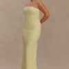 Vestito lungo senza spalline in crêpe Kalila – Giallo limone Vestito lungo senza spalline in crêpe Kalila – Giallo limone