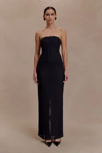 Vestito lungo senza spalline in rete Gemma – Nero Vestito lungo senza spalline in rete Gemma – Nero