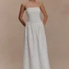 Vestito lungo senza spalline Maureen in broderie – Bianco Vestito lungo senza spalline Maureen in broderie – Bianco