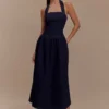 Vestito midi con scollo all’americana in Denim Caroline – Blu indaco Vestito midi con scollo all’americana in Denim Caroline – Blu indaco
