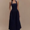 Vestito midi con scollo all’americana in Denim Caroline – Blu indaco Vestito midi con scollo all’americana in Denim Caroline – Blu indaco