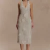 Vestito midi con scollo all’americana in pizzo di seta Lenore – Avorio Vestito midi con scollo all’americana in pizzo di seta Lenore – Avorio