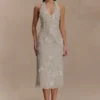 Vestito midi con scollo all’americana in pizzo di seta Lenore – Avorio Vestito midi con scollo all’americana in pizzo di seta Lenore – Avorio