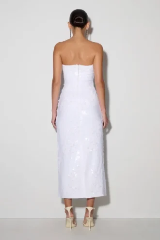 Vestito midi senza spalline con paillettes Maisie – Bianco Vestito midi senza spalline con paillettes Maisie – Bianco