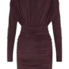 Vestito mini con scollo a V e maniche lunghe Hayden – Borgogna