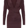 Vestito mini con scollo a V e maniche lunghe Hayden – Borgogna