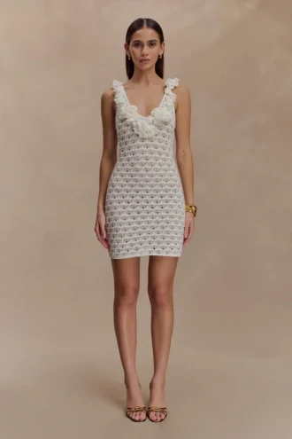 Vestito senza maniche in maglia con volant Brigid – Avorio