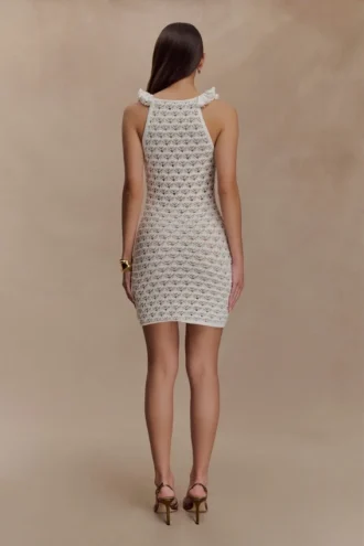 Vestito senza maniche in maglia con volant Brigid – Avorio
